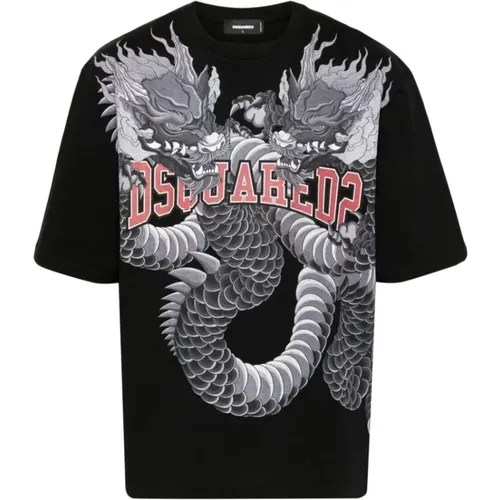 Schwarzes T-Shirt mit Grafikdruck , Herren, Größe: XL - Dsquared2 - Modalova