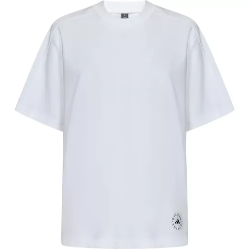 Weiße T-Shirts und Polos mit geripptem Rundhalsausschnitt , Damen, Größe: XS - adidas by stella mccartney - Modalova
