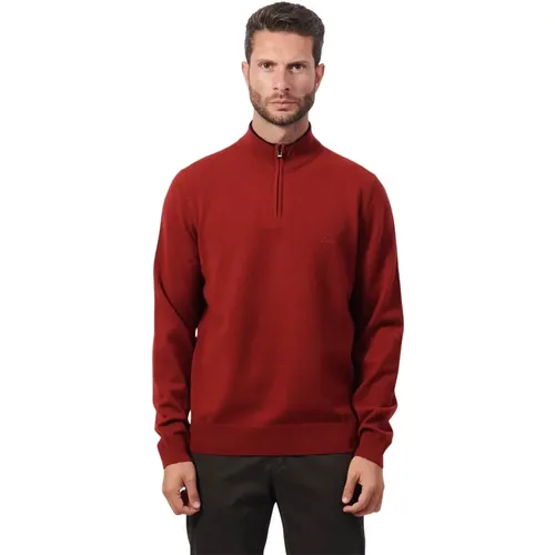 Roter Woll-Zip-Pullover , Herren, Größe: M - Hugo Boss - Modalova