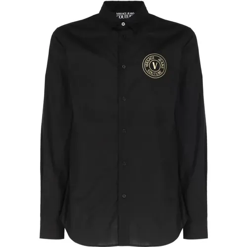 Schwarzes Hemd,Schwarzes Baumwoll-Popeline-Hemd für Männer - Versace Jeans Couture - Modalova