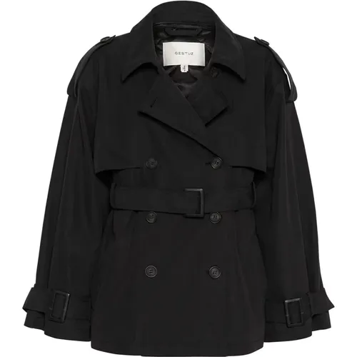 Kurzer Schwarzer Trenchcoat Mantel , Damen, Größe: XS - Gestuz - Modalova