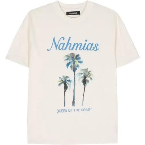 Beiger Baumwoll-T-Shirt mit Grafikdruck , Herren, Größe: L - Nahmias - Modalova
