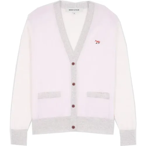 Farbblock Merinowoll-Cardigan Pullover , Damen, Größe: L - Maison Kitsuné - Modalova