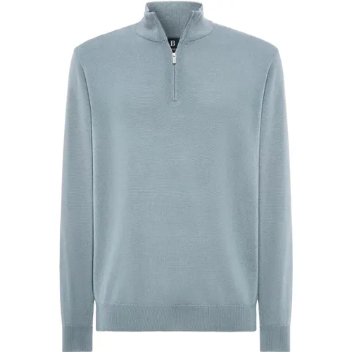 Merinowolle Half Zip 12 Gg , Herren, Größe: S - Boggi Milano - Modalova