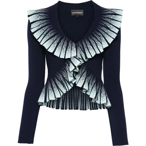 Ombré Knit Sweater Ruffled Detailing , female, Sizes: L, S, M - Emporio Armani - Modalova