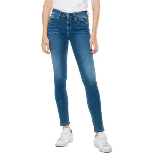 Dunkelblaue Skinny Fit Jeans , Damen, Größe: W28 - Replay - Modalova