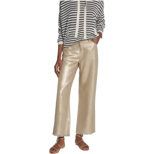 Golden Linen Trousers Bouquet Fringe , female, Sizes: 3XS, XS - Max Mara - Modalova