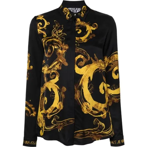 Black Watercolor Baroque Twill Shirt , female, Sizes: 3XS, 2XS, XS, S - Versace Jeans Couture - Modalova