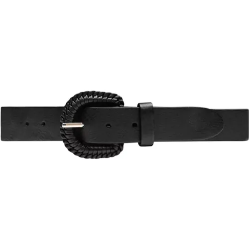 Leather Belt with Braided Buckle , female, Sizes: 85 CM - Depeche - Modalova