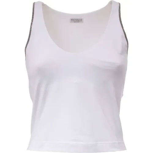 Cotton Sleeveless Top with Jewel Details , female, Sizes: XS, S - BRUNELLO CUCINELLI - Modalova