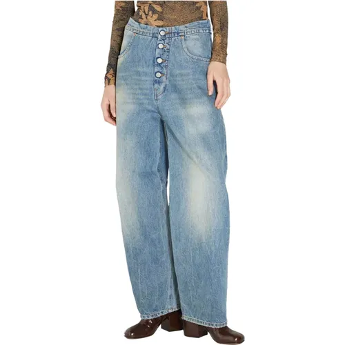 Tapered Jeans mit Knopfleiste und Gewaschenem Motiv , Damen, Größe: W27 - MM6 Maison Margiela - Modalova