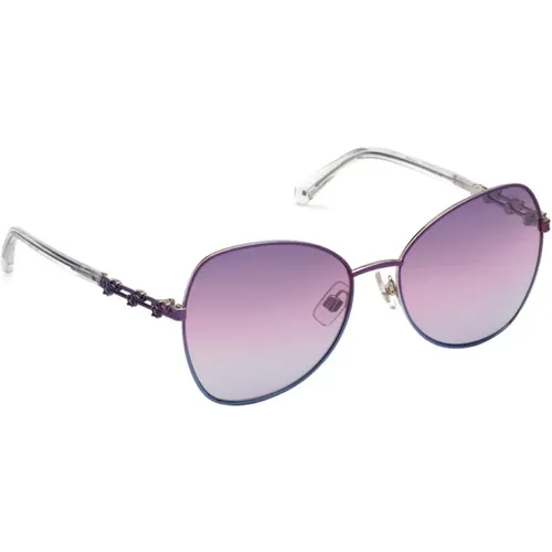 Silver Oval Sunglasses with Blue Lenses , female, Sizes: ONE SIZE - Swarovski - Modalova