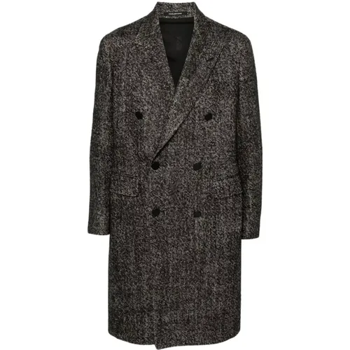 Herringbone Double-Breasted Coat - Tagliatore - Modalova