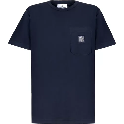 Blaues Baumwoll-T-Shirt , Herren, Größe: 2XL - Stone Island - Modalova