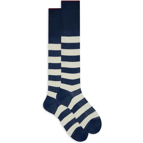 Italienische Baumwollgestreifte Lange Socken , Herren, Größe: L - Gallo - Modalova