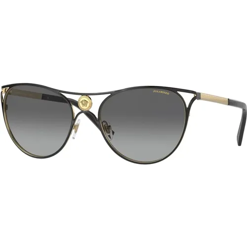 Black Gold/Grey Shaded Sunglasses , female, Sizes: 57 MM - Versace - Modalova