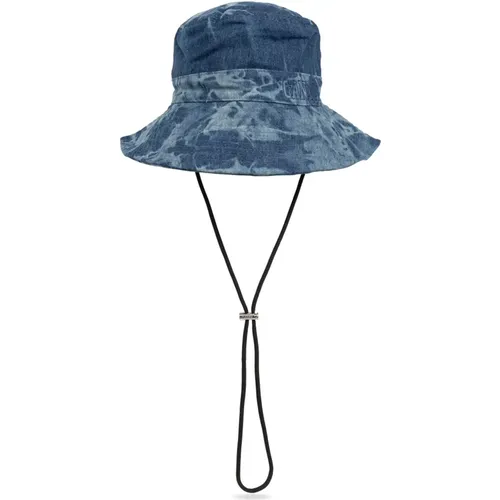 Denim-Hut mit Zugbändern , Damen, Größe: M/L - Ganni - Modalova