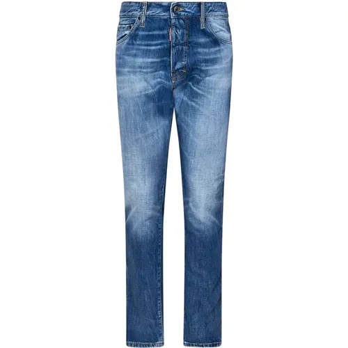 Blaue Jeans mit Roter Logo-Label , Herren, Größe: XL - Dsquared2 - Modalova