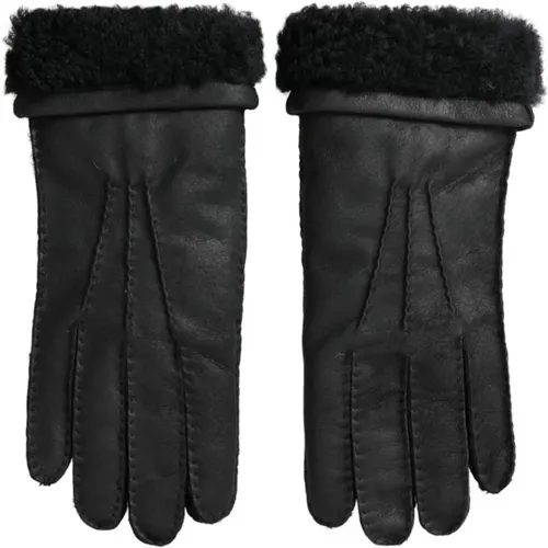 Leather Fur Mitten Gloves , male, Sizes: 9 IN - Dolce & Gabbana - Modalova
