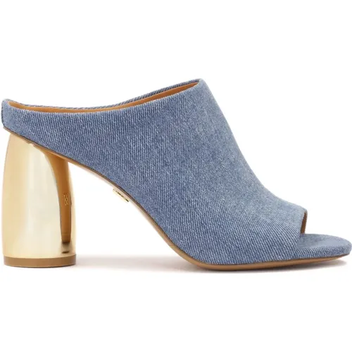 Blaue Denim-Mules mit goldenem ovalen Absatz , Damen, Größe: 38 EU - Kazar - Modalova