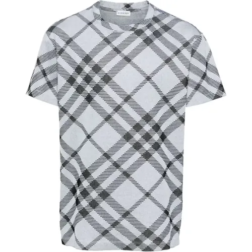 Check Short Sleeve T-shirt Grey , male, Sizes: L - Burberry - Modalova