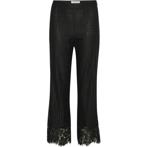 Schwarze Bootcut Hose mit Spitzen Details , Damen, Größe: L - Part Two - Modalova