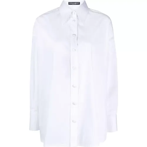 Stretch-Cotton Shirt with Pointed Collar , female, Sizes: 2XS, S - Dolce & Gabbana - Modalova