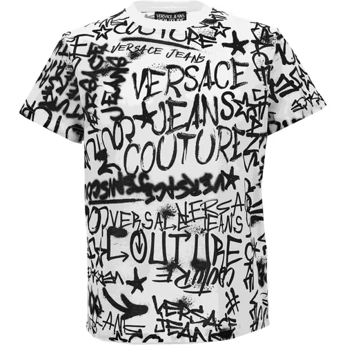Graffiti Print Slim Fit T-Shirt , Herren, Größe: 3XL - Versace Jeans Couture - Modalova