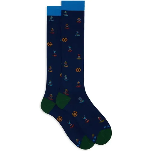 Lange blaue Baumwollsocken für Herren mit Fußballmotiv - Gallo - Modalova