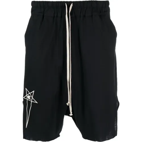 Schwarze Logo-bestickte Shorts aus Bio-Baumwolle , Herren, Größe: XL - Rick Owens - Modalova