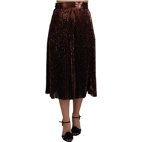 Bronze A-Line Midi Skirt , female, Sizes: M, XS - Dolce & Gabbana - Modalova