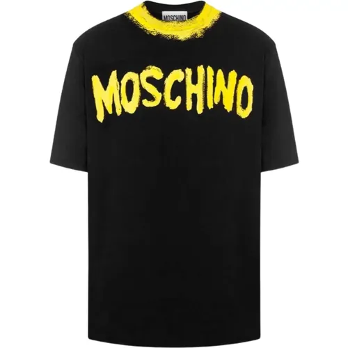 Hand-Painted Logo Print T-Shirt - , male, Sizes: M, L - Moschino - Modalova