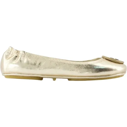 Gold Leather Ballerinas - Slip-On Round Toe , female, Sizes: 4 UK, 6 UK, 7 UK, 3 UK, 8 UK - TORY BURCH - Modalova