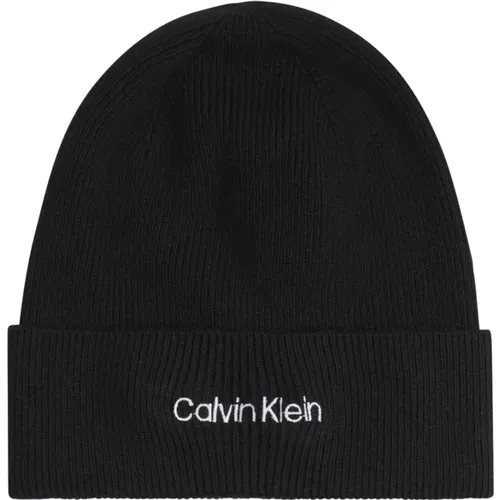 Schwarze Strickmütze - Essential Stil , Damen, Größe: ONE Size - Calvin Klein - Modalova