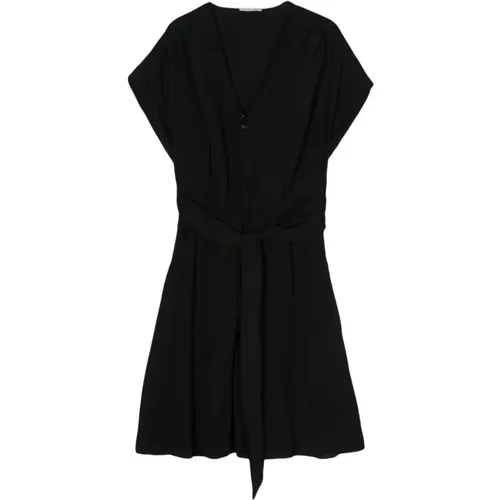 Georgette V-Ausschnitt Kleid Schwarz , Damen, Größe: 2XS - PATRIZIA PEPE - Modalova