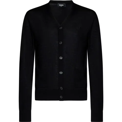 Schwarzer V-Ausschnitt Woll-Cardigan Aw24 , Herren, Größe: S - Dsquared2 - Modalova