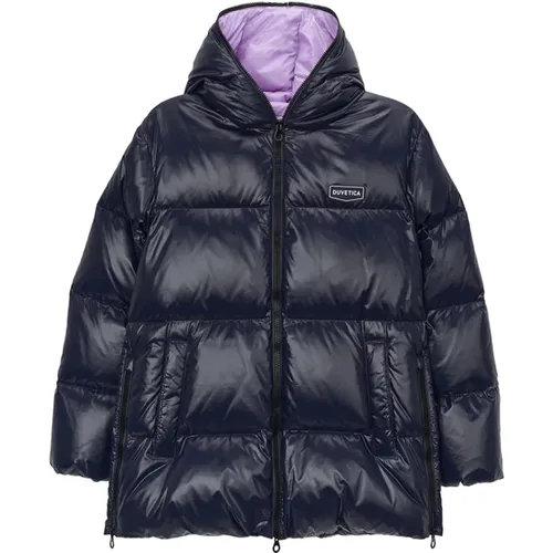 Navy Kapuzen-Daunenjacke mit Logo , Damen, Größe: XS - duvetica - Modalova