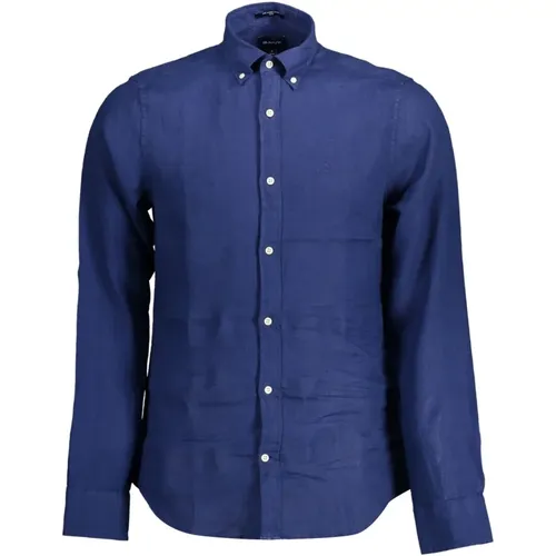 Blaues Leinen Slim Fit Hemd mit Stickerei - Gant - Modalova