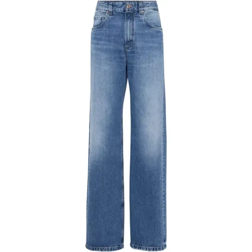 Wide-Leg Jeans with Appliqué Logo , female, Sizes: 3XS, XS - BRUNELLO CUCINELLI - Modalova