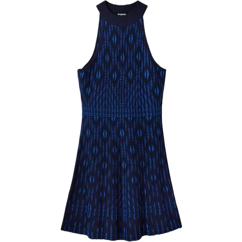 Blaues Print Ärmelloses Kleid , Damen, Größe: L - Desigual - Modalova