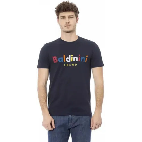 Blau Baumwolle Stilvolles Trend T-Shirt , Herren, Größe: 2XL - Baldinini - Modalova