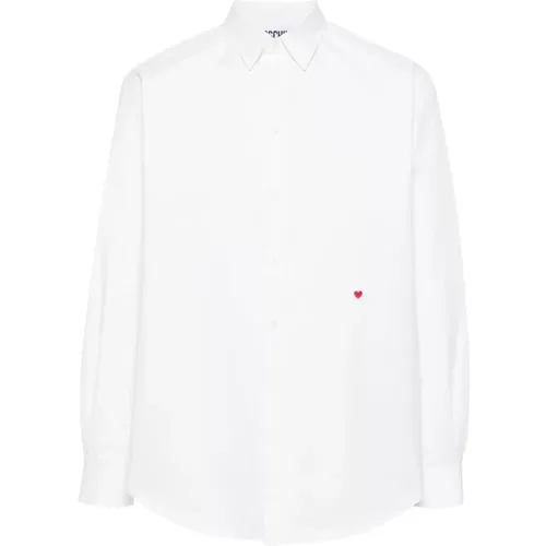 Weiße Baumwollhemd mit Herz-Motiv , Herren, Größe: L - Moschino - Modalova