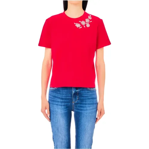 Rote T-Shirts und Polos mit Strass-Kragen , Damen, Größe: S - Liu Jo - Modalova