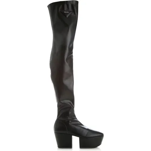 Leder Plateau Overknee-Stiefel - Prada - Modalova