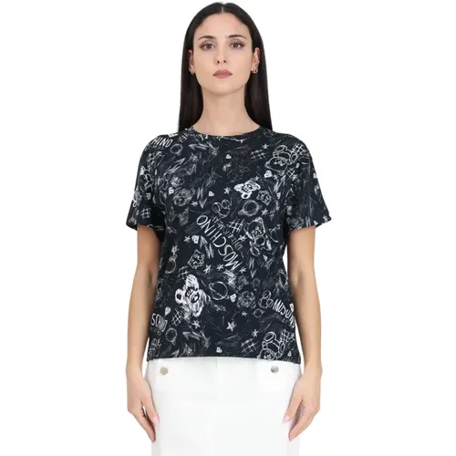 Schwarzes T-Shirt mit Teddybär-Print , Damen, Größe: S - Moschino - Modalova