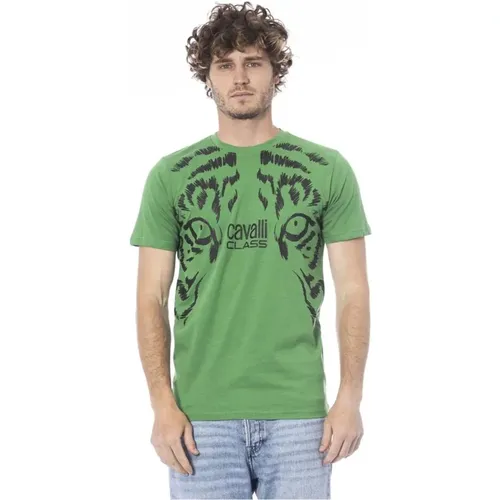 Grünes Baumwoll Logo Print T-Shirt , Herren, Größe: 2XL - Cavalli Class - Modalova