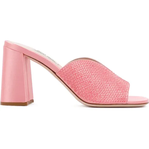 Satin Sandals in Geranio Color , female, Sizes: 7 UK - Miu Miu - Modalova