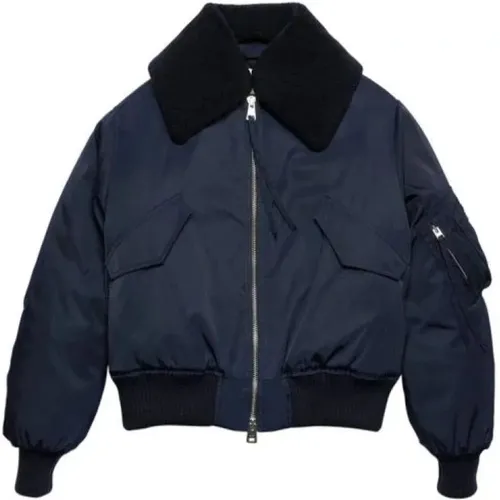 Shearling Collar Navy Bomber Jacket , male, Sizes: M, L - Ami Paris - Modalova