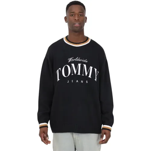 Schwarze Sweaters mit Großem Logo , Herren, Größe: M - Tommy Jeans - Modalova