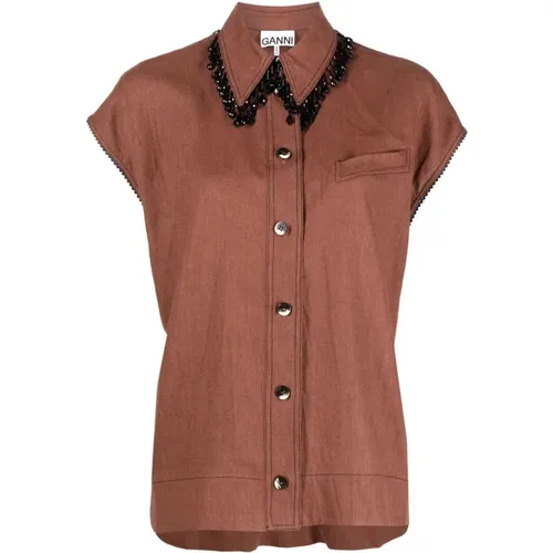 Hemp sleeveless shirt , female, Sizes: L - Ganni - Modalova